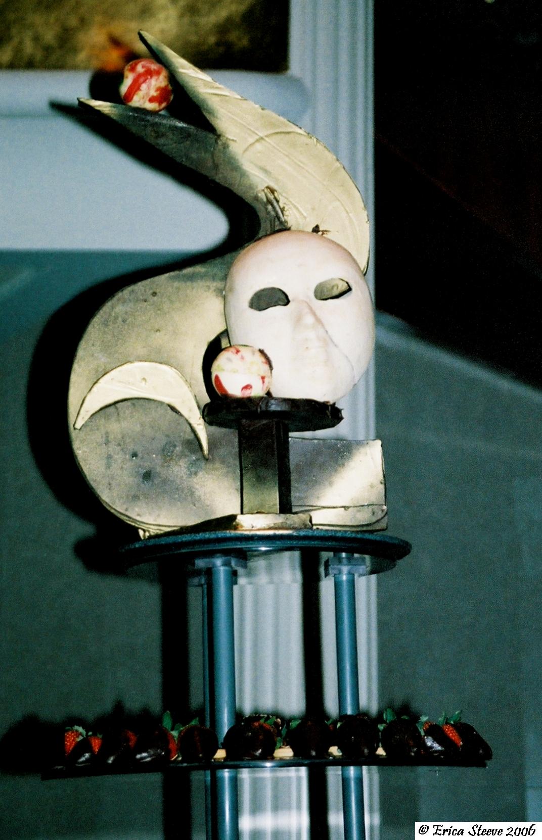 Closeup of chocolate bird and mask