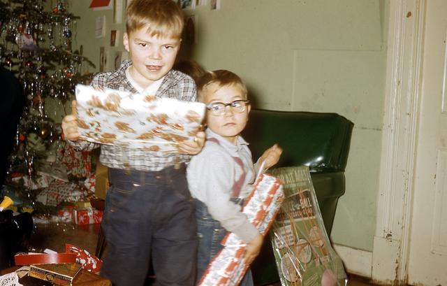 Doug and Steve unwrapping presents