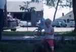 1958, 06:  Sharon riding dog